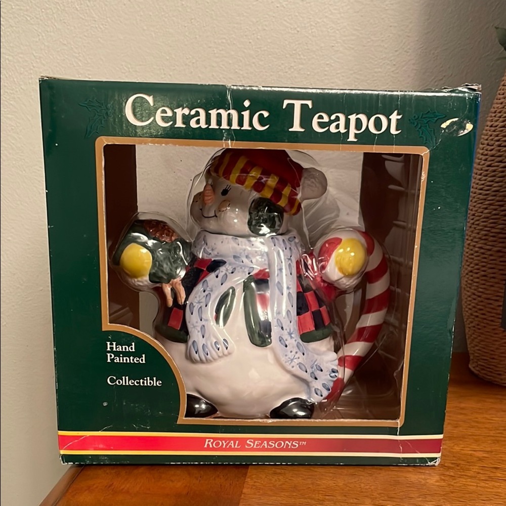Hand Painted Ceramic Snowman Teapot Like New Condition Collectible Christmas